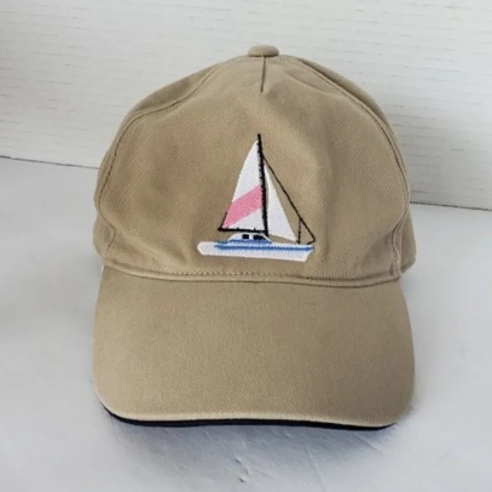 Janie and Jack EUC Boys Tan Sailboat Nautical Baseball Hat Size 6-8